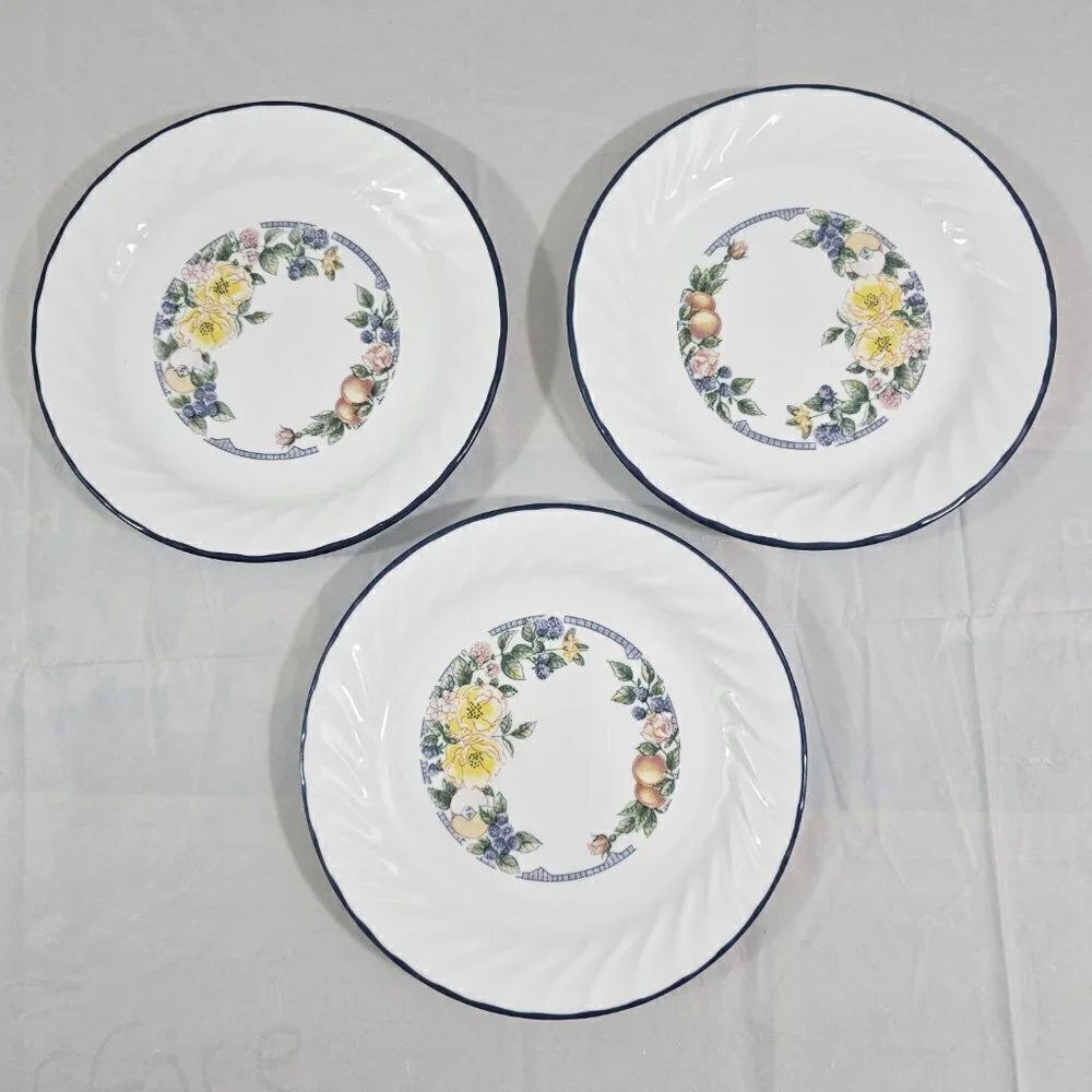 Corelle Corning USA Orchard Rose Floral Center Salad Luncheon Plates - Set of 3